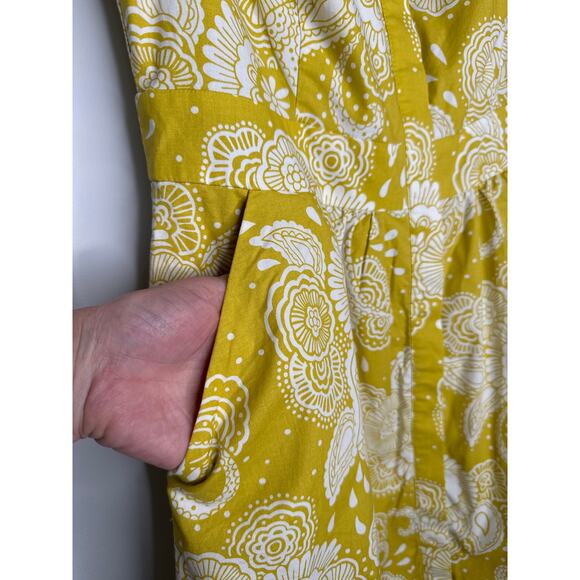 Boden Yellow Floral Paisley Cotton Fit & Flare sleeveless summer Dress Size 8P - Picture 10 of 16